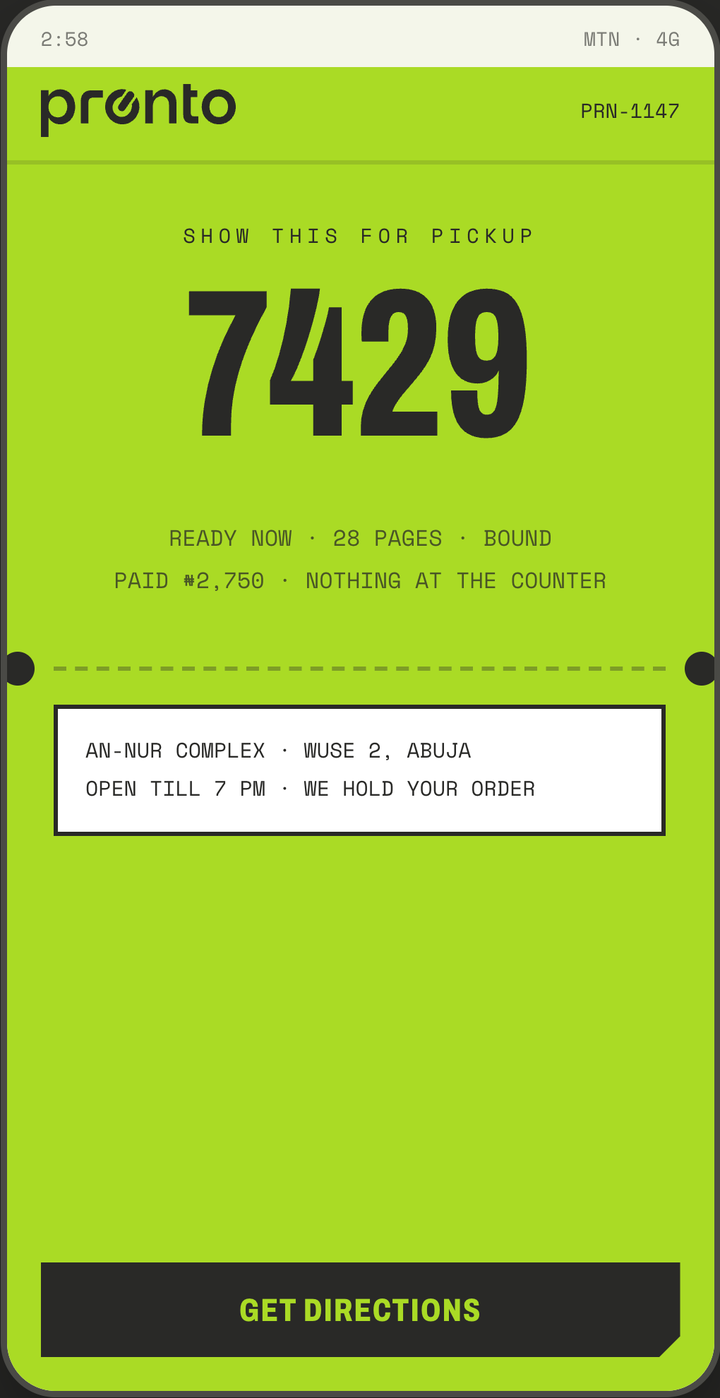 Pronto app screen 06