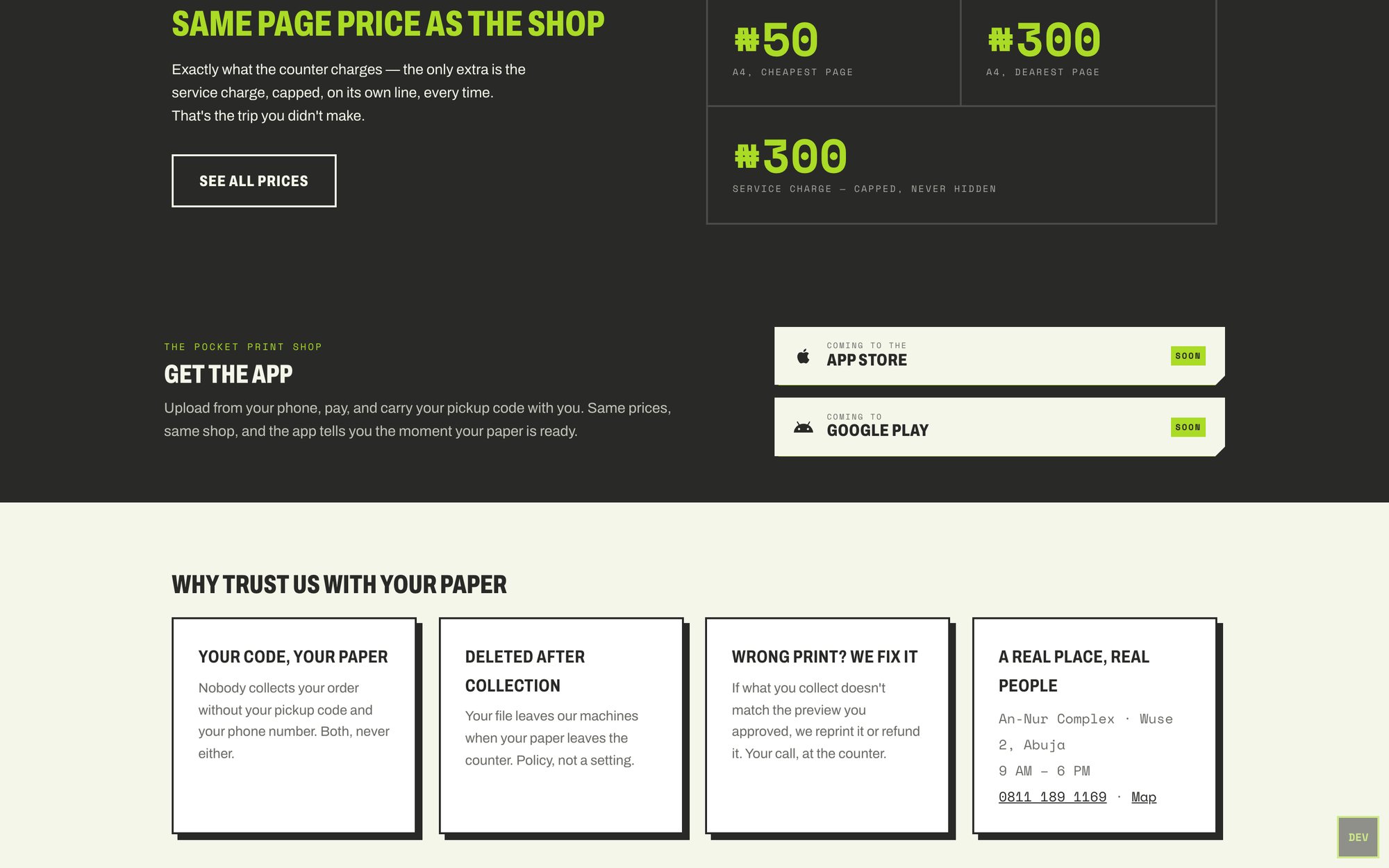 Pronto website — scrolled
